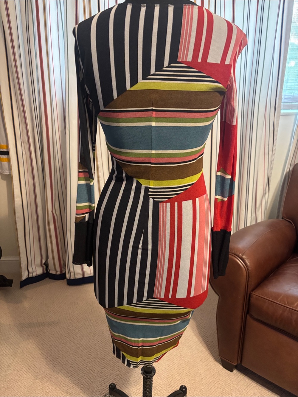 Striped Multi-Color Long Sleeve Bodycon Dress - Black Multi - Picture 2 of 3